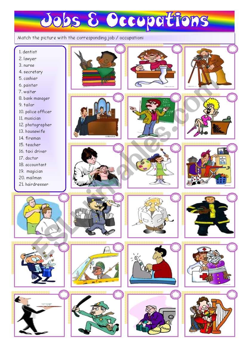 Jobs & Occupations - matching and writing [2 pages] +++fully editable